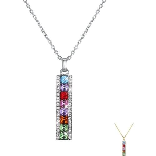 ZEMIOR Fashion Retangle 925 Silver Necklace For Women Muticolor Austria Crystal Pendant Chain Dancing Party Lovely Necklace