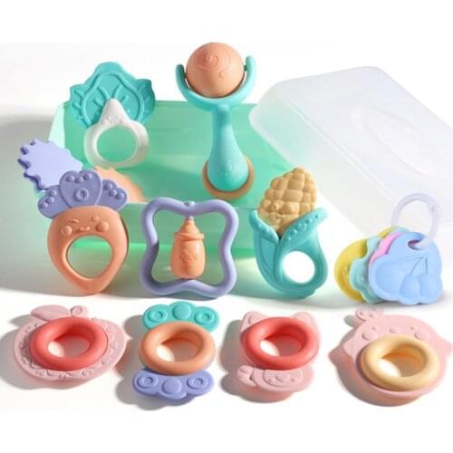 15Pcs/Set Candy Color Rattle Baby Hand Sound Ring Biting Teething Teether Toy Teething Chew Dental Care Nursing Gift For Infant
