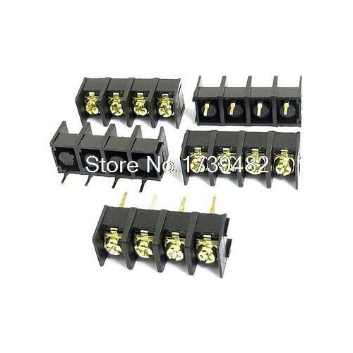 5pcs 300V 25A 4 Pin 9.5mm Spacing PCB Board Black Screw Terminal Block Connector