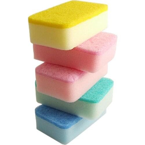 Home Kitchen Dish Bowl Cleaning Two Texture Sponge Pad 5 Pcs
