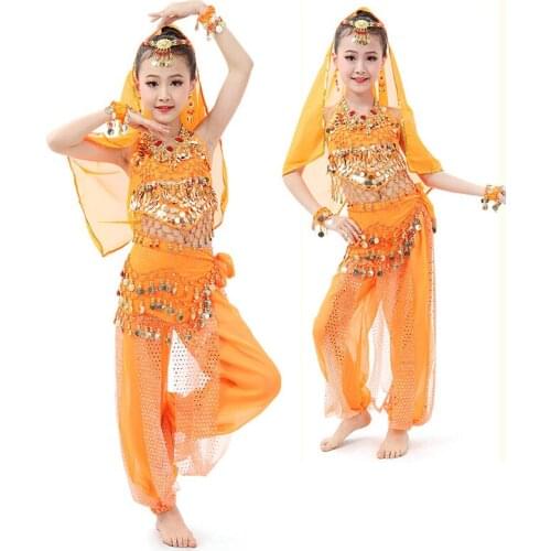 8 Colors Kids Belly Dance Costumes Set Oriental Dance Costumes Girl Egypt Egyptian Bollywood Indian Belly Dancing Clothing