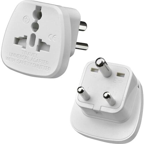 LBSC UK EU US AU Socket to 3-Pin Prong for India Nepal Bhutan Sri Lanka Pakistan Travel Adapter White Plug Jack