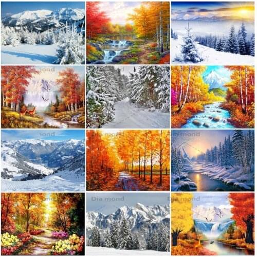 5D Full Drill Diamond Painting Snow Scene Diamond Embroidery Landscape Cross Stitch Rhinestone Mosaic Picture Home Decoration