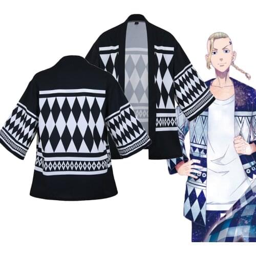 Anime Tokyo Revengers Ryuguji Ken Cloaks Short Sleeve Tee Draken Cosplay Kimono Tokyo Manji Gang Printed Haori Men Women Summer