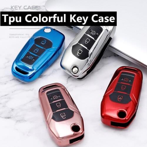 TPU Car Folding Key Case Cover For Ford Fusion Fiesta Escort Mondeo Everest Ranger Explorer Mustang Key Protect Holder Shell