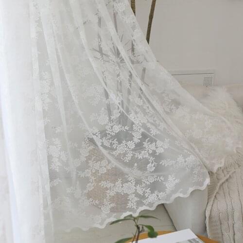 White Embroidered Voile Curtains For Bedroom Window Treatments Lace Sheer Voile For Living Room Blinds Custom Made Drapes