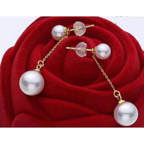 >>>>noble jewelry 18K 6mm 9-10 MM natural SouthSea akoya Pearls earrings