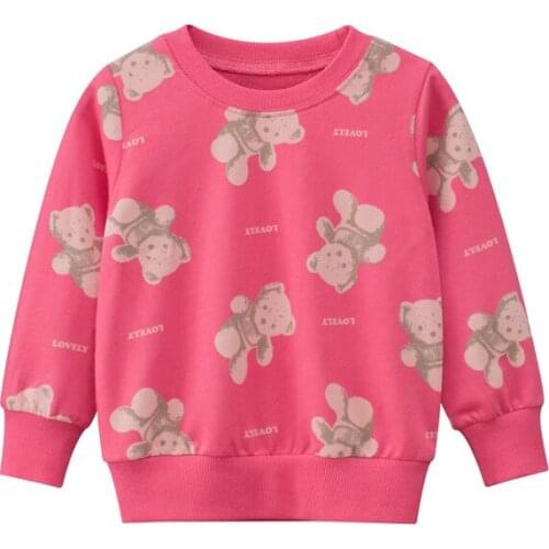 2-9Years Autumn New Girls Sweatshirts Floral Kids Hoodies Clothes Cartoon Bear Print Children Long Sleeve Cotton Pullover Tops