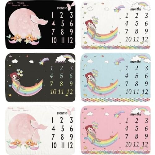 Baby Monthly Record Growth Milestone Blanket Newborn Soft Flannel Swaddle Wrap