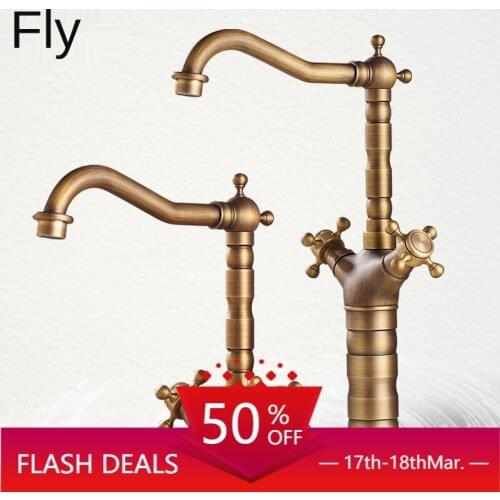 European-Style Antique Brass Faucet Double Handle Hot and Cold Kitchen Rotatable Faucet Black Faucet