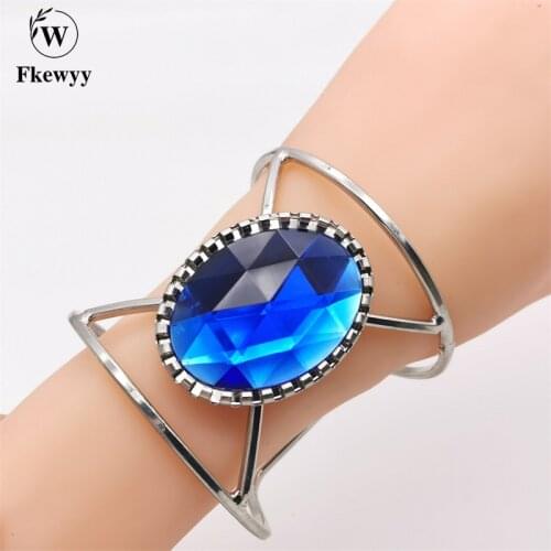 Fkewy New Gothic Bracelets For Women Luxury Designer Jewelry Gem Blue Cuff Bracelets Charm Party Festival Luxury Jewellery Girls