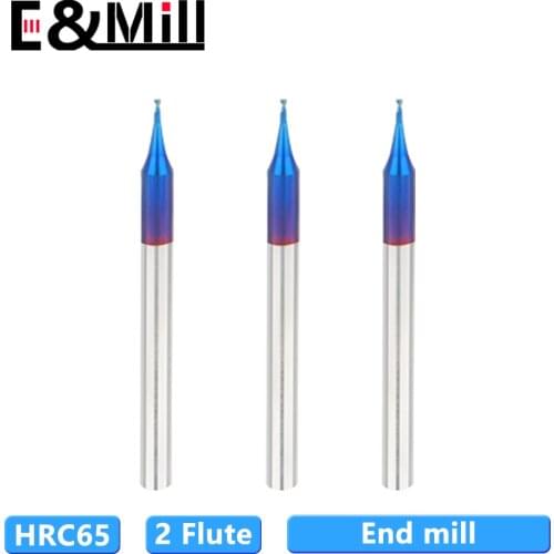 HRC65 Tungsten Steel Alloy Blue Nano Milling Cutter Flat Head Cutter 0.2 0.4 0.5 0.6 0.8 0.9 End Mills stainless steel 2 flute