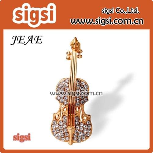 Exquisite artistic rhinestone Crystal Luxury Cute Violin Musical Art Deco Bridal Brooch Pin