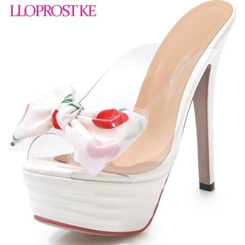 Lloprost ke 2019 Fashion Thin High Heel Party Bowtie Shoes Summer Ladies Transparent Slides Butterfly-knot Stiletto Sandals H130