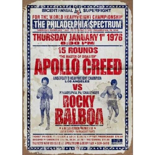 Retro Metal Tin Sign Vintage Thursday January 1st 1976 Apollo Creed Vs Rocky Balboa Aluminum Sign for Home Coffee Wall Decor