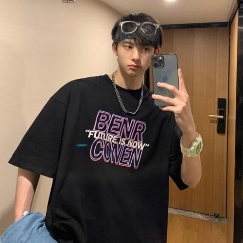 #1049 White Black T Shirt Men Harajuku Letter Print Summer Short Sleeves Fashion Tee Shirt Homme Casual Loose Hip Hop Streetwear