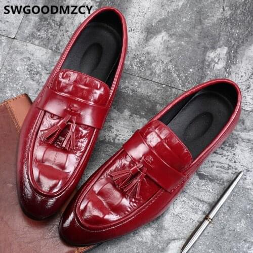 Crocodile Shoes Men Elegant Tassel Loafers Men Formal Shoes Coiffeur Luxury Brand Business Shoes Men Classic Plus Size 48 Buty