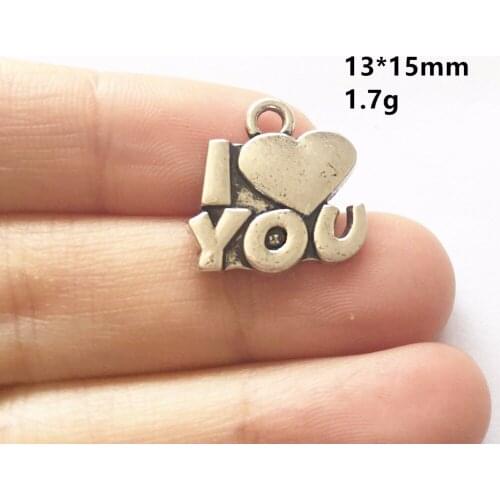 BULK 20 Eco-friendly Alloy Antique Silver Plated I Love You Letters Charms Pendants for DIY Jewelry Making 13*15mm 1.7g