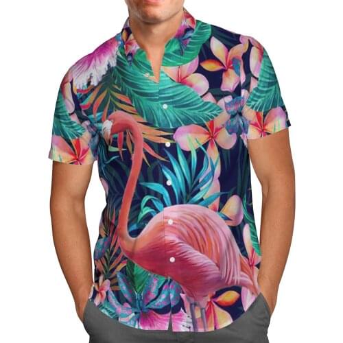 Flamingo Weeds 3D Print Beach Hawaiian 2021 Summer Shirt Short Sleeve Shirt Streetwear Oversized 5XL Camisa Social Chemise Homme