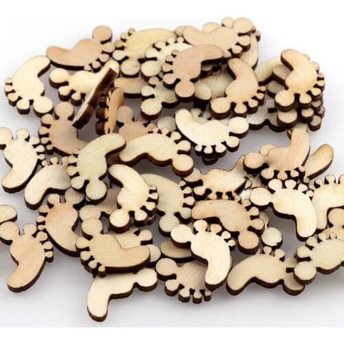 50PC 17*20mm DIY Wooden Foot Shaped Natural Wood Birthday Party Supplies Wedding Decoration Hand-made Graffiti Buttons