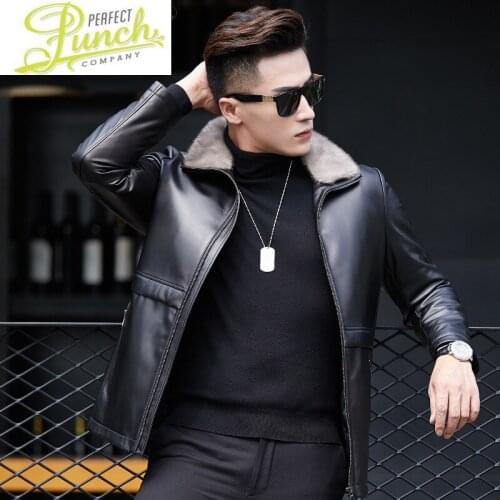 Genuine Mens Leather Warm Down Jacket Winter Coat Men Clothing Real Mink Collar Sheep Shearling Clothes Jaqueta LXR336