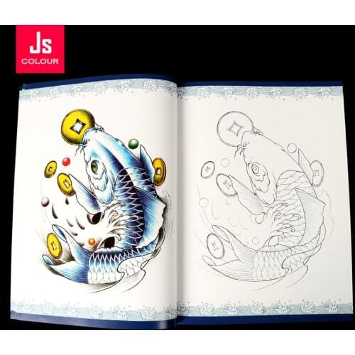 Tattoo Book Manuscript Full Cover The Patterns of Koi Fish Traditional Design Fit for Body Art 72 Page Tattoo Accessories Supply