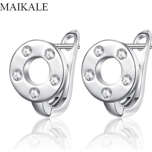 MAIKALE Temperament Small Gold Stud Earrings for Women Copper Plated Thin CZ Round Circle Zirconia Earring Jewelry Gifts