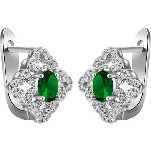 Hainon Square Luxury Green Clear Zircon Silver Color Hoop Earring for Women Hot Sale Fashion Luxury Party Earring Gift