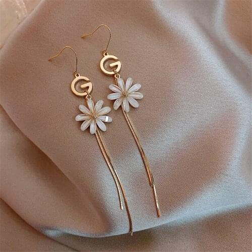 Luxury Trend Long Tassel Daisy Dangle hanging Earrings for Women Girls G Letter Flower Korean Fashion Drop Earring Party Jewelry