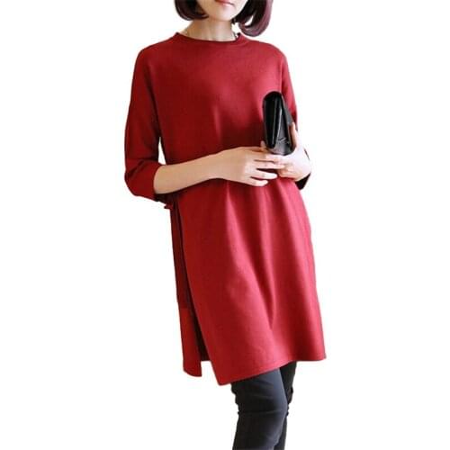 2020 Spring autumn loose pullover sweater women korean lace-up split on both sides casual knitted sweater wear outside tops G818