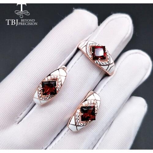 Women Jewelry set natural Mozambique Garnet gemstone Fine Ring earring 925 sterling silver for wife gift