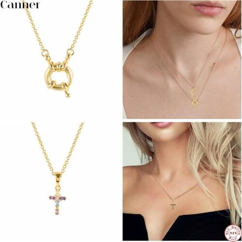 Canner Real 925 Sterling Silver Cross Zircon Pendant Necklaces for Women Charming Round lock Necklace 2021 Trend Fine Jewelry