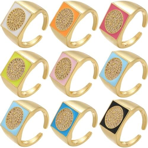 ZHUKOU gold color Square Enamel Ring for women Dots CZ crystal open rings fashion chunky rings Summer jewelry wholesale VJ214