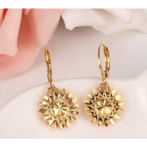 Gold Dubai Althea sunflower Dangle Earrings Women Fashion Jewelry Gold Metal Drop Earrings For girls kids Gifts wedding bridal