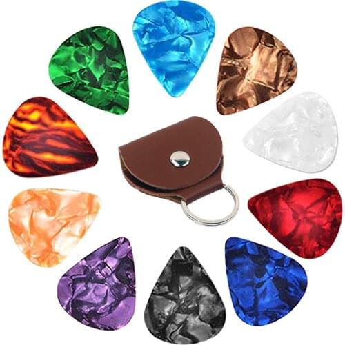 10 Pcs 0.46mm Thin Celluloid Guitar Picks with Guitar Pick Holder Case Assorted Color