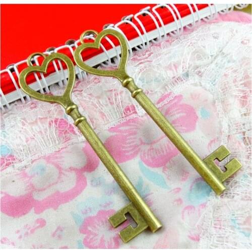 15PCS Alloy Antique Bronze Big Heart Key Shape Charms For Necklace Pendant Findings Jewelry Making Accessories