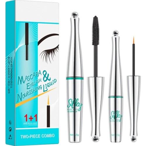 2pcs Fiber Mascara Growth Essence Set Waterproof Smooth Eye Liner Mascara for Eyelash Thickening Growth Essence