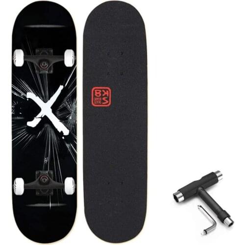 31 Inch Professional Maple Deck Double Rocker Complete Skateboard, ABEC-9 Silent Bearing, Load 180KG, Gift for Skateboard
