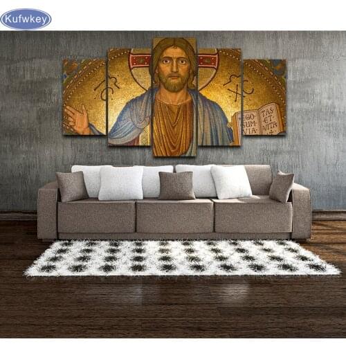 5pcs/set,Full square diy Diamond Painting cross Stitch,Religious,Jesus Pictures,5D Diamond Embroidery,diamond Mosaic home decor