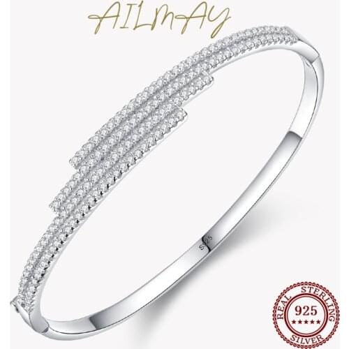 Ailmay New Arrival Real 925 Sterling Silver Sparkling CZ Bracelets Simple Exquisite Cubic Zirconia Europe CZ Fashion Jewelry