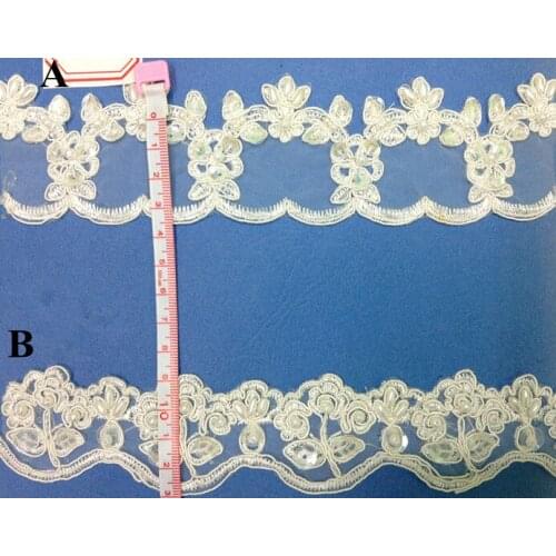 FREE SHIPPING 5cm/4.2cm organdy polyester embroidery framed beaded and sequined veil dress lace trim,XERY-Z751/Z752
