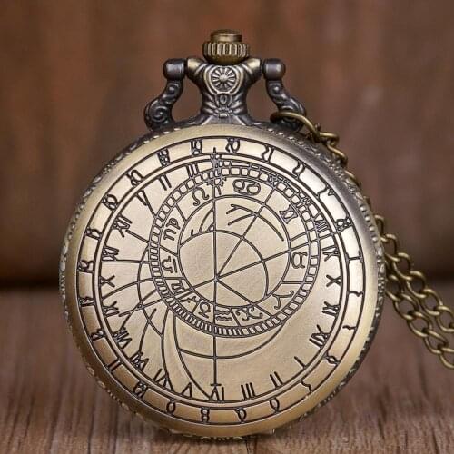 Bronze Vintage Quartz Pocket Clock Necklace Pocket Watches Exquisite Pendant Men Women Watches with Chain Gifts CF1051