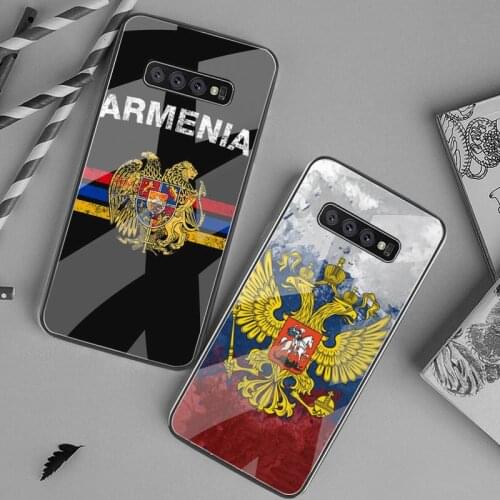 Armenia Albania Russia flag Emblem Customer Phone Case Tempered Glass For Samsung S20 Plus S7 S8 S9 S10 Plus Note 8 9 10 Plus