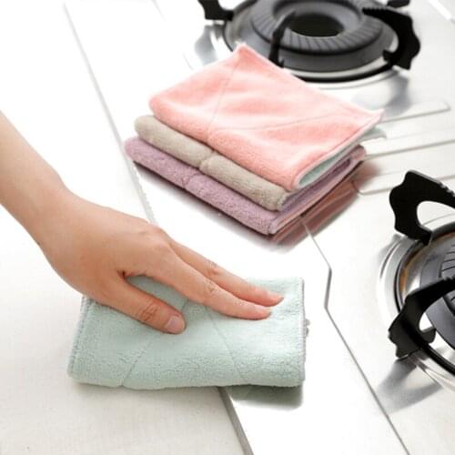 Plain microfiber double-sided absorbent cloth, thickened non-linting non-oily dish towel, kitchen dish cloth