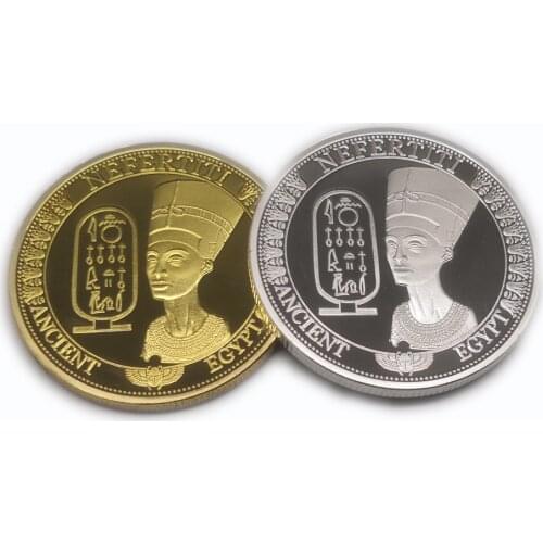 Egypt Cleopatra Gold Silver Plated Coin Egyptian Queen Nefertiti Coin Commemorative Coins Tourism Gift