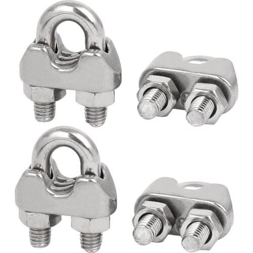Hot M6 1/4 Inch 304 Stainless Steel U-Shape Bolt Saddle Clamps Cable Wire Rope Clips 4 PCS