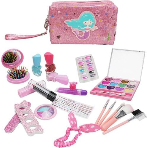 Girl Toy Simulation Cosmetics Set Pretend Makeup Toy With Storage Bag Washable Eye Shadow Lipstick Princess Girl Play House Game