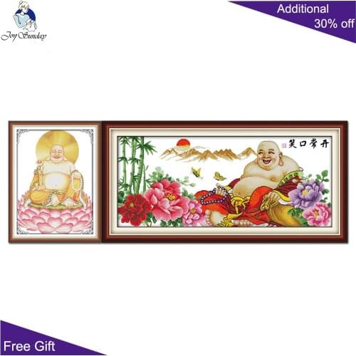 Joy Sunday Buddha Home Decoration R024(1) R024(2) Grinning All The Time Maitreya Buddha Wealth Honur Chinese Cross Stitch kits