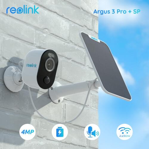 Reolink Argus 3 and Solar Panel Kit Rechargeable Battery Camera Outdoor Spotlight Color Night Vision PIR Remote Access via Phone