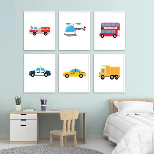 Transport Theme Nursery Truck Taxi Canvas Painting Baby Boy Room Poster and Print Wall Art Pictures Posters Home Decor NO FRAME